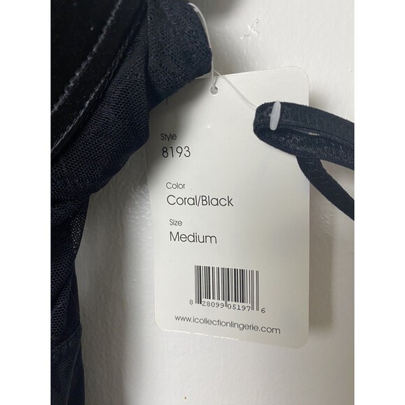 iCollection Babydoll Mesh Lace Overlay Microfiber Coral Black Size M Lingerie - Picture 7 of 11